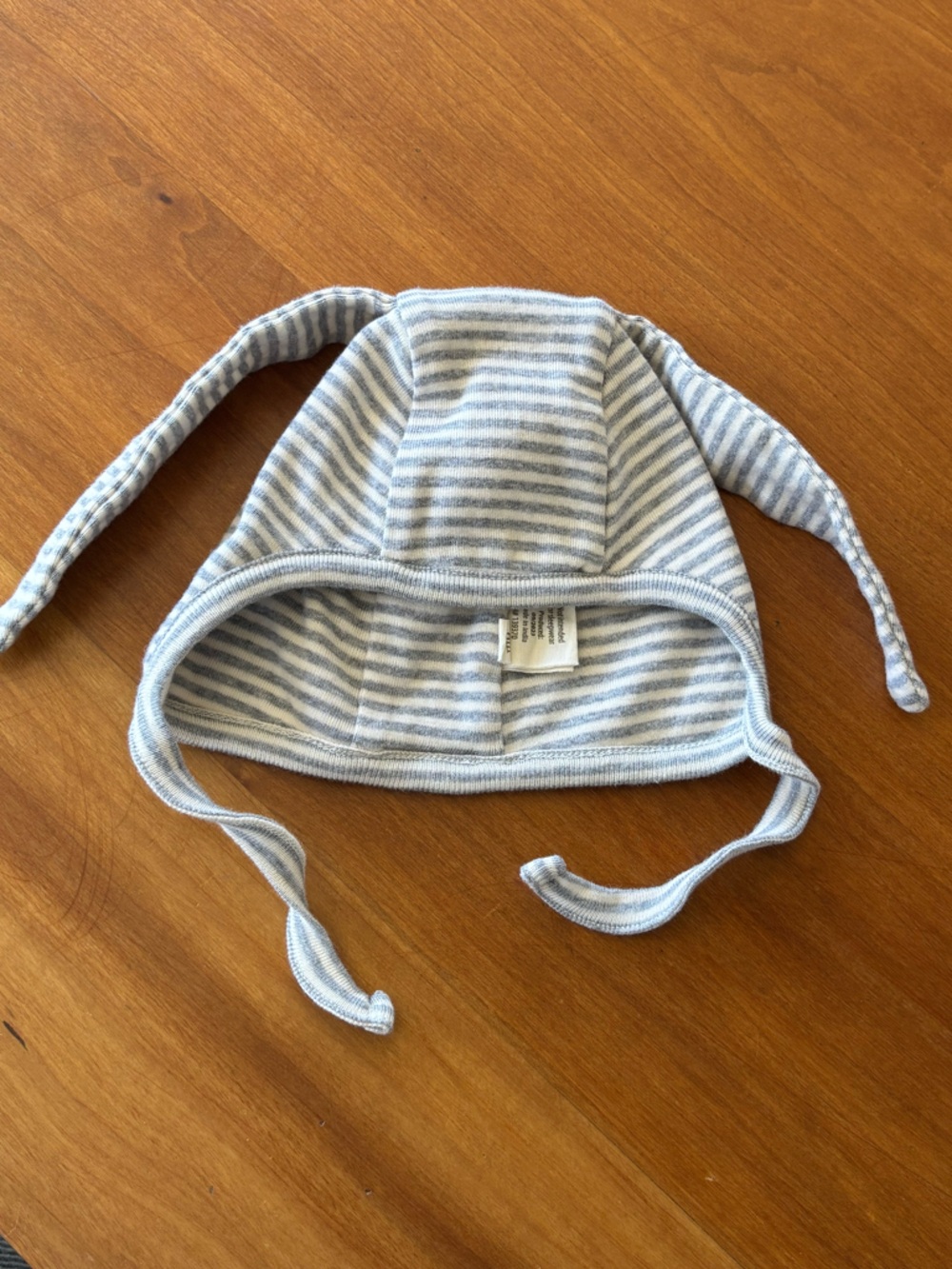 EUC ESTELLA Striped Grey Baby Hat with Floppy bunny Ears. Sz 6 month never worn